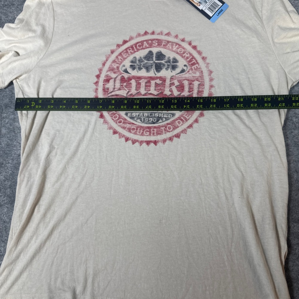Lucky Brand Mens Graphic Tee Marshmallow Cream Clover Logo 7MS8000 Large NWT - Picture 4 of 9